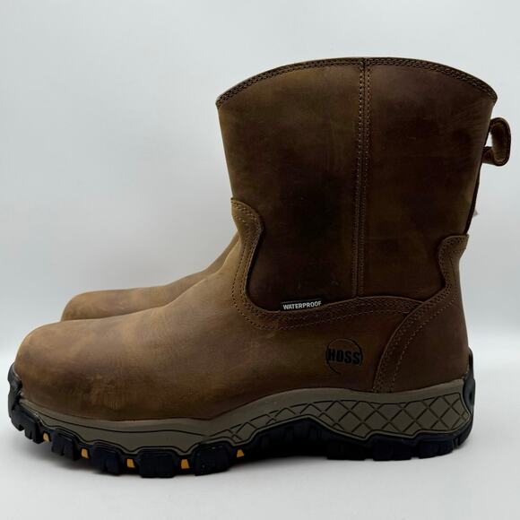Hoss Mens Recon 8" Side Zip Wellington Industrial Boot 14 Wide Brown Leather NIB - Picture 9 of 12